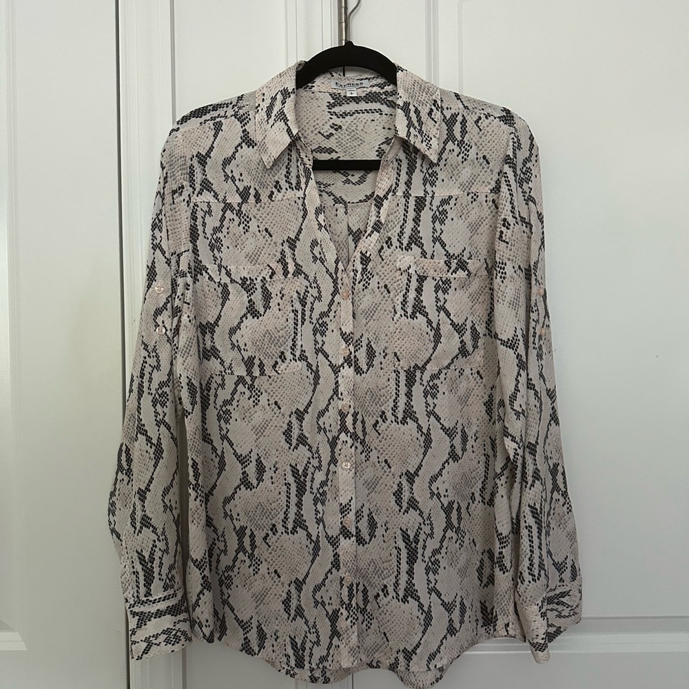Snakeskin Print Button-Up Blouse